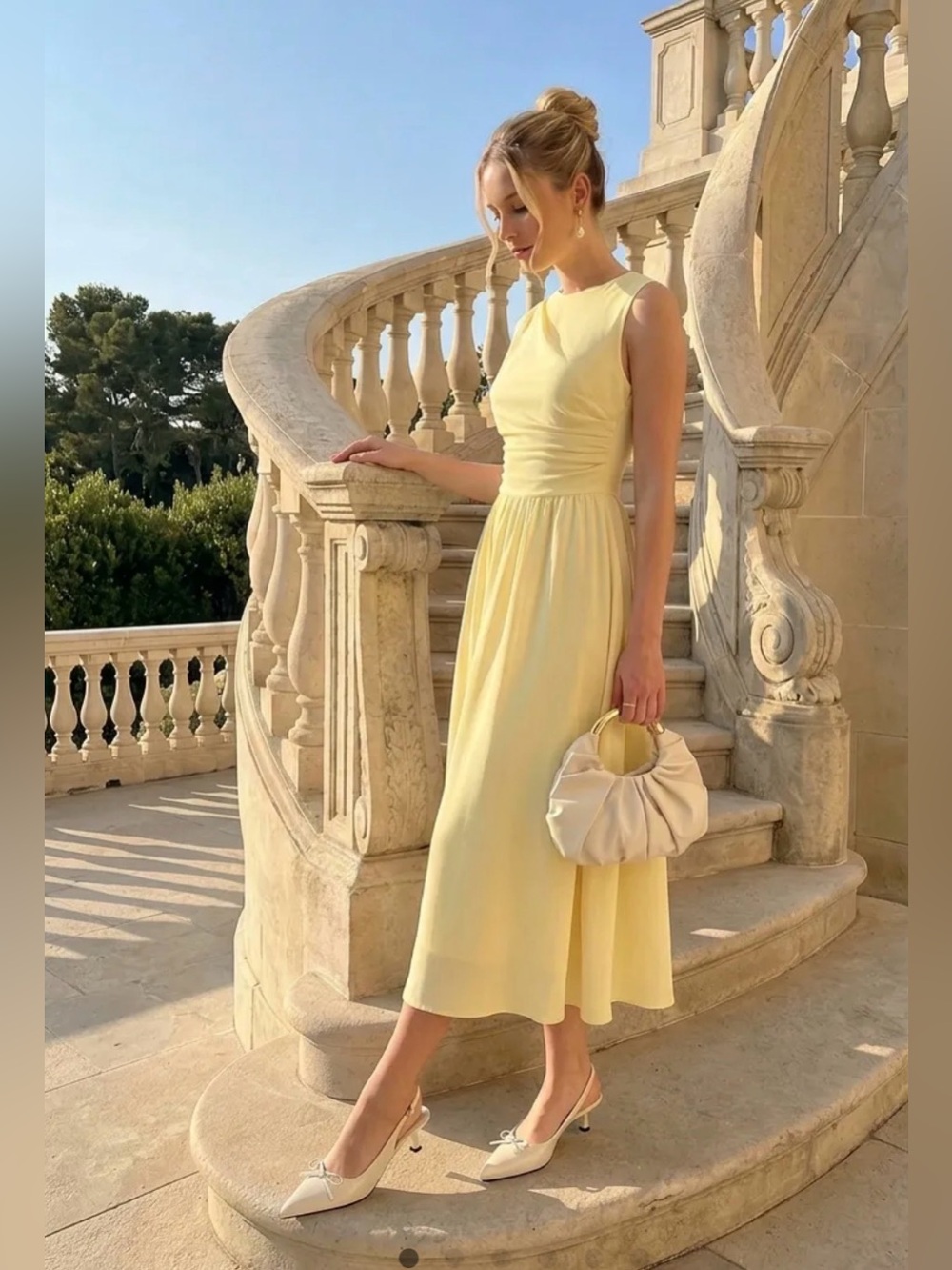 NWT Cider Elegant Yellow Midi Sleeveless Wedding Guest Dress